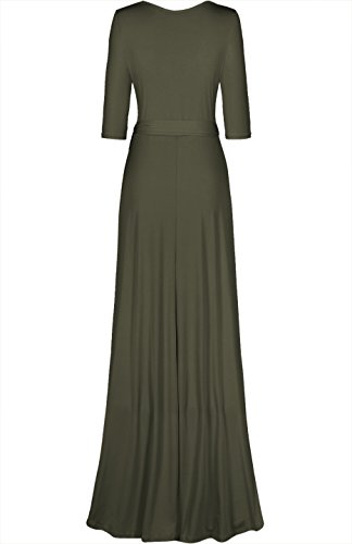 Image of Women's 3 /4 Sleeve Deep V-Neck Maxi Faux Wrap Solid Plus Size Dress