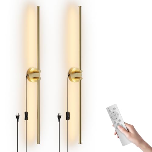 Image of Plug in Wall Sconces Set of Two, Wall Sconce Light Plug in with Remote /APP Controll, Dimmable 300 Rotate LED Wall Sconce for Living Room, Bedroom, Hallway, Gold