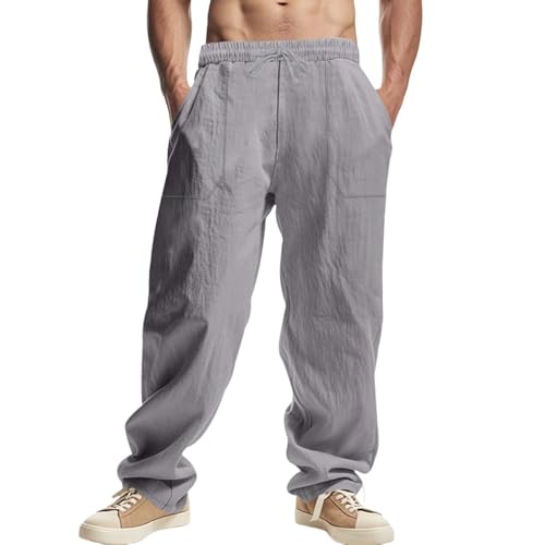 Pantalon coton lin hommes coupe ample décontracté pour les loisirs quotidiens