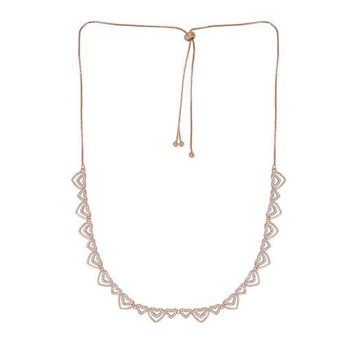 Image of Nilu's Collection Rose Gold Plated | American Diamond Stone Studded | Anti Tarnish Jewellery Set for Women and Girls | Matching Earrings | Perfect for Weddings and Special Occasions (Style 3)