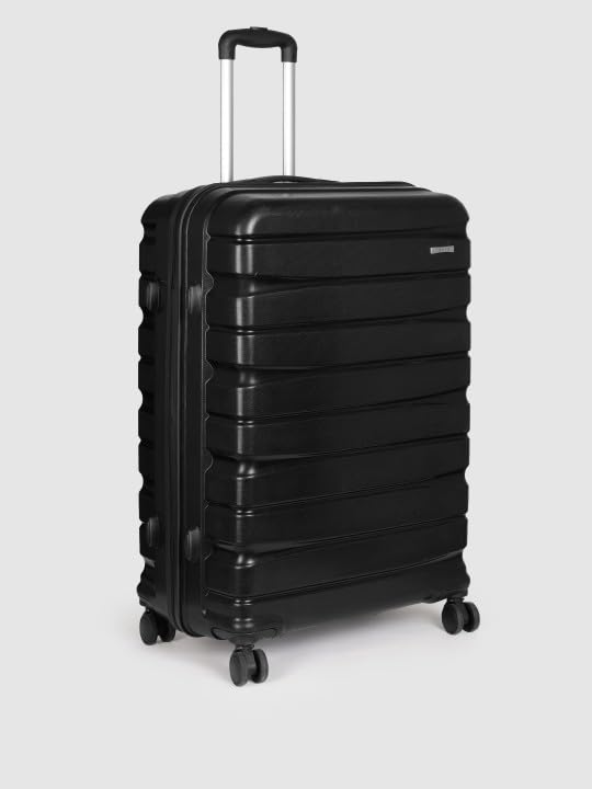 Image of Teakwood Small-Medium-Large 8 Wheels Trolley Bag, Hard Cabin with Zipper Closure, Adjustable Push Button & Cross Side Strap, TSA Lock System 360 Degree (Set of 3, Black)