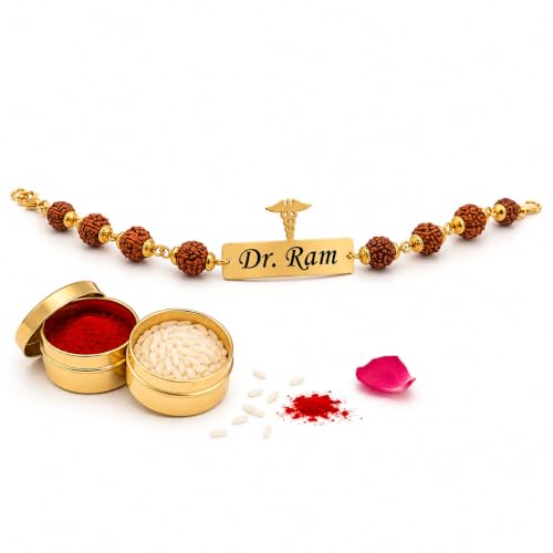 Image of Unisex-Adult Customized Name Rakhi For Brother | Rudraksha Beads, Custom Name Engraving, Adjustable Fit