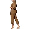 Xinlees-Womens-Elegant-V-Neck-Jumpsuit-Casual-Straight-Trousers-Business-Romper-Formal-Jumpsuit Xinlees Women's Elegant V Neck Jumpsuit Long Sleeve Solid High Waist Pleated Jumpsuit Romper Stretchy Cuffs With Belt(Khaki,XL)