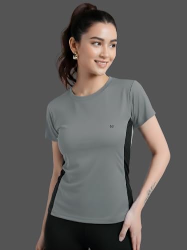 Image of White Moon Gym Tshirt for Women Workout Dry Fit t Shirt Sports Tshirt | Gym Tops for Woman | Lightweight Round Neck Breathable Half Sleeve Activewear Running Yoga Tops for Woman