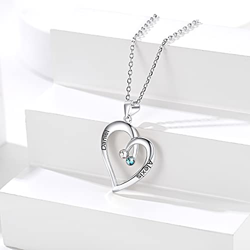U7 Mother Necklace Personalized Love Heart Pendant With 2/3/4 Cubic Zirconia Birthstones 925 Sterling Silver Custom Engrave Name Necklaces #TOP2