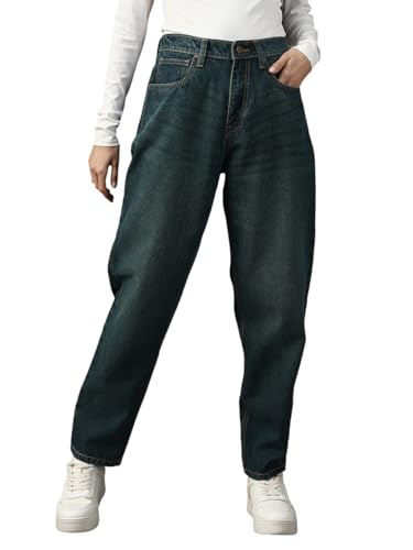 Image of High Star Women Washed Cotton Mom Fit High- Rise Jeans 40