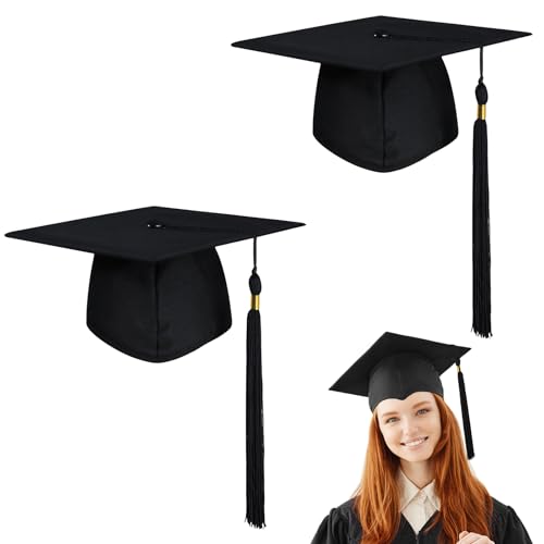 DRABPOI Graduation Cap with Tassel Adjustable Adult Graduation Hat for Women Men Graduation Supplies Dress Photo Accessory (2, Black Graduation Cap)