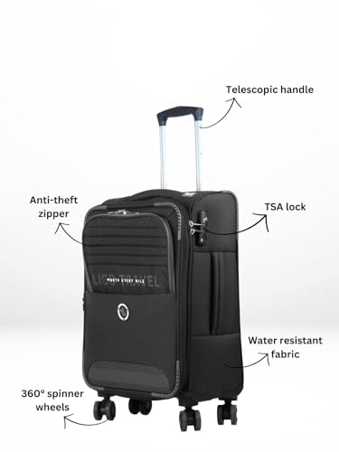 Image of Ligo Ligobags Polyester 8 Wheels 360 Degree Wall Street Soft-Sided Small Cabin Luggage Black Laptop Roller Case |20 Inch Trolley Bag
