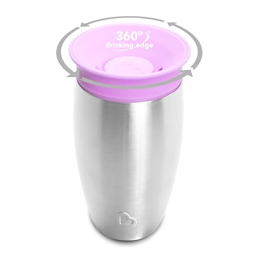 Image of Munchkin Stainless Steel Sippy Cups for Toddlers 1-3, Spill Proof Miracle 360 Cup, Insulated, 10 Ounce, Purple