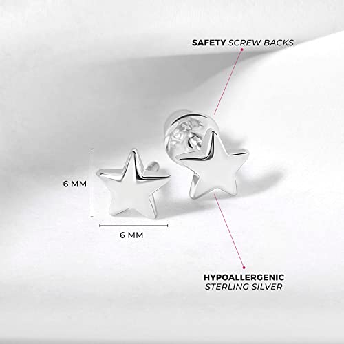 925 Sterling Silver Girl's 6mm Little Star Shaped Screw Back Earrings, Safe Screw back Locking for Babies, Toddlers & Young Girls All Day and Night4