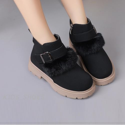 Girls Snow Boots Scrub Faux Leather Buckle Fashion Solid Color Short Boots Non Slip Winter Warm Flat Ankle Shoes2