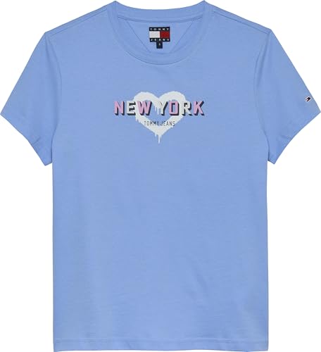 Tommy Jeans Damen T-Shirt Kurzarm TJ X NYC mit Rundhalsausschnitt, Mehrfarbig (Sugarplum Blue), M