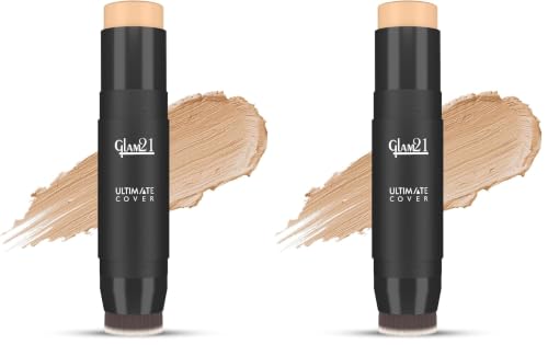 Image of Glam21 Ultimate Cover Foundation Stick | Face Foundation Stick with In-Built Brush | WaterProof, Long Lasting Formula & Natural Matte Finish | For All Skin Tone | 8gm| 01-Vanilla Twist (Pack of 2)