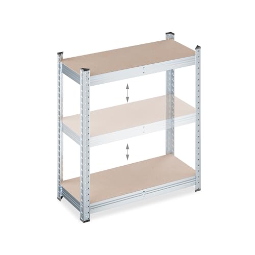 Relaxdays Schwerlastregal, HxBxT: 150 x 70 x 30 cm, 750 kg, verzinkter Stahl, Lagerregal Keller & Garage, Natur/Silber
