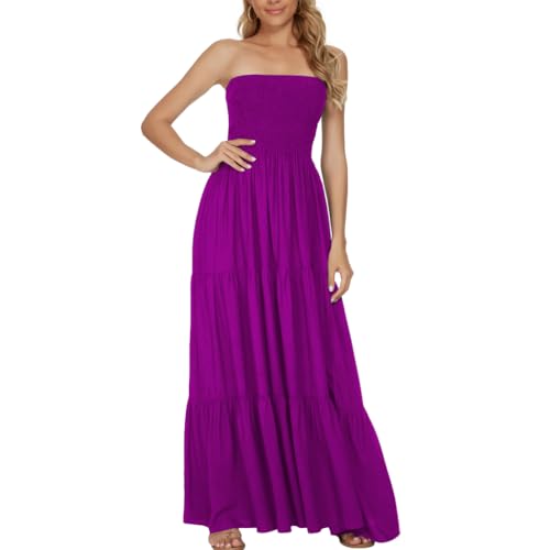 Image of Women's Summer Strapless Tube Top Maxi Dresses Off Shoulder Boho Beach Long Dress