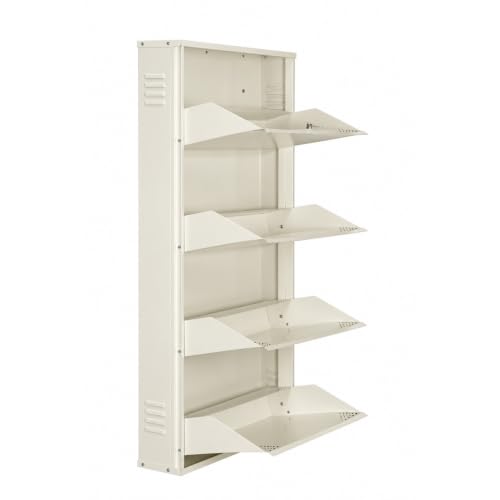 Image of DELITE KOM AIRO 24 inch 4 Shelf Metal Shoe Rack Wall Mounted for Home with Lock | Air-Vent Designer Panels Keep Shoes Odour-Free | Holds 12 Shoes or 20 Slipper Pairs | 1Yr Warranty | 54x24x5 Ivory | DIY