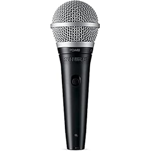 Shure PGA48 Dynamic Microphone – Handheld Mic for Vocals with Cardioid Pick-up Pattern, Discrete On/Off Switch, 3-pin XLR Connector, 15′ XLR-to-XLR Cable, Stand Adapter and Zipper Pouch (PGA48-XLR)