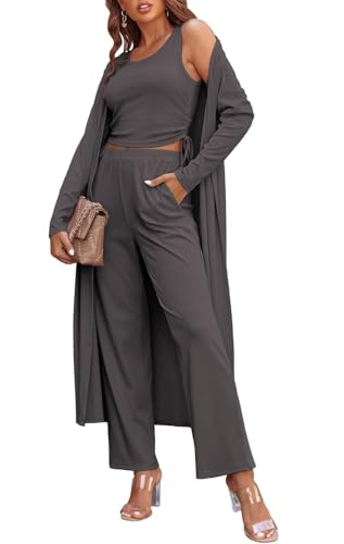Image of Ladies 3 Piece Long Sleeve Soft Set Hide Belly Fat Formal Sweatsuit Open Front Casual Cardigan