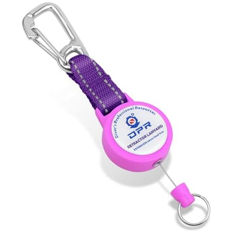 Scuba Retractor Clip, Heavy-duty Dive Gear Retractable Tether with 316 Stainless Steel Snap Hook, Split Ring and 60cm (24″) Quick-release Extension Cord For Diving, Spearfishing, Swimming (Purple) Cover