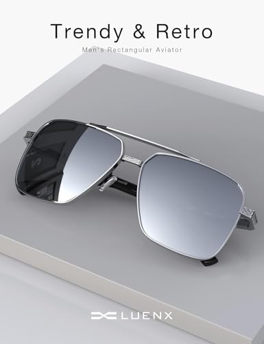 Image of LUENX Polarized Square Aviator Sunglasses for Men,Trendy Retro Oversized Rectangular Frame UV400 Protection