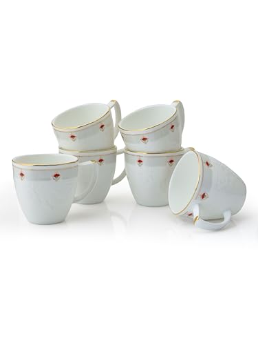 Image of Clay Craft Fine Ceramic Gold Satin Impression Tea /Coffee Set of 6-200 ml Each, Tea Cup Set of 6, Mugs for Coffee, Cups Set of 6, Mug Set, Ideal for Gifting, Perfect for Home and Office