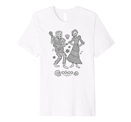 T-shirt Disney Pixar Coco Dancing Skeletons en coton premium pour fan de l'univers de Miguel