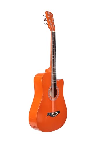 Image of Revel 38 Inch Glossy Acoustic Guitar for Beginners and Professionals with Signature Guitar Feel, Westwood Guitar Style Set with Picks. (ORANGE)