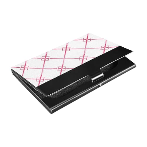KLL Peach Checkered Shapes Thin Lines Slim Business Card Holder Pocket with Leather & Stainless Steel Card case Holder for Protects Your Cards tarjetero para Hombre