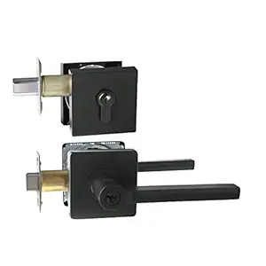 Heavy Duty Keyed Entry Lever Lock Handle with Square Locking Lever Set for Exterior Front and Office Door Matte Black Lever Door Locks, 1 Pack