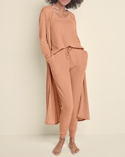 Image of Eurivicy Womens Lounge Set Waffle Knit 3 Piece Pajama Sets Tank Tops Loose Pants with Long Cardigan Loungewear 2026