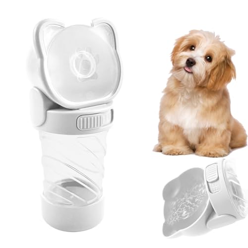Image of Pet Water Bottle for Dogs,Portable Dog Water Bowl Dispenser,Leak Proof Puppy Travel Bottle with Food Container for Outdoor Walking Hiking (19 OZ,White)