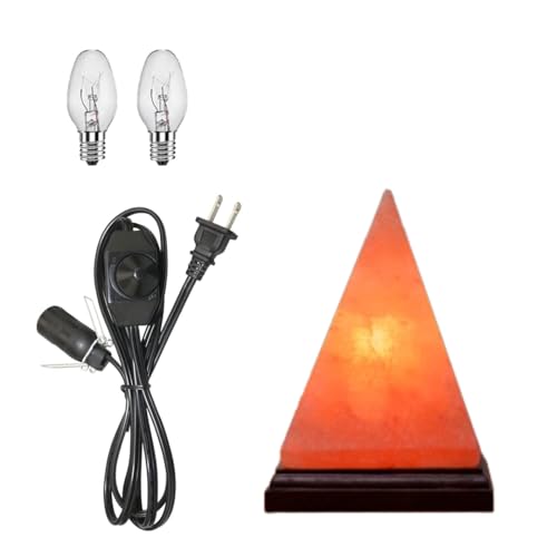Image of NB Himalayan Pink Salt Pyramid Lamp - Hand-Carved Crystal Rock Salt Lamp with Dimmer Switch & 2 Bulbs - Natural Wellness Light from Pakistan - Amber Glow for Home, Office & Meditation Space