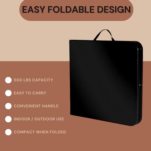 New Home Era 6ft Plastic Folding Table, Fold-in-Half Portable Utility Table Heavy Duty Portable w/Handle, for Indoor Outdoor,Picnic, Party, & Camping (Black, 6ft) - Image 8