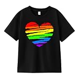 Pride Shirt for Kids Boys Girls, Pride Month Rainbow Love is Love Heart Tee, 5T-9T