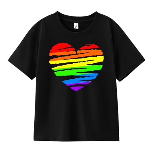Pride Shirt for Kids Boys Girls, Pride Month Rainbow Love is Love Heart Tee, 5T-9T