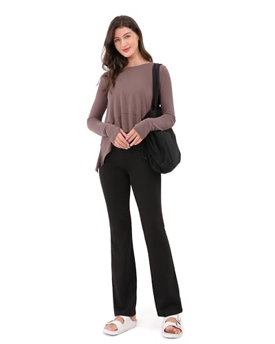 Image of ODODOS Soft Modal Long Sleeve Crop Top for Women with Thumb Hole Athletic Gym Workout Cropped Yoga Shirts