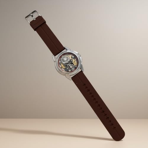 Image of Shree Ram Skeleton Watch, Ayodhya Mandir Theme, Mechanical Look Quartz, Stainless Steel Metal Bracelet, Round Dial with Deity Engraving for Man and Boyes