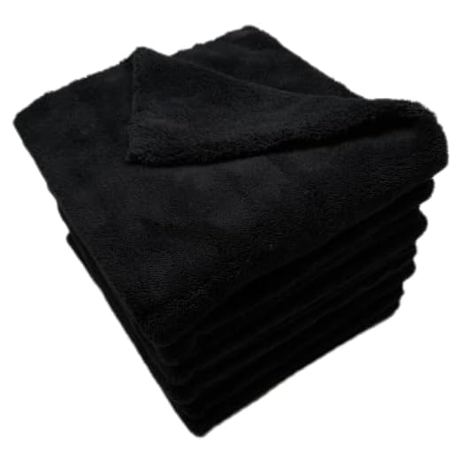 Plush Edgeless Microfiber Towel for Car, Soft Drying Wash Detailing Buffing Polishing Towel, 500 GSM 6 Pack 16 x 16inches (Black)