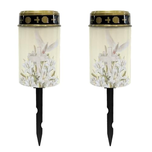 Image of Cross Peace Dove Lily Light for Prayer Cemetery Solar Lights for Grave Cemetery Decor Candle Lamp Waterproof Solar Power Light Eternal Lights for Graves Cemetery Memorial Gift 2 Pcs