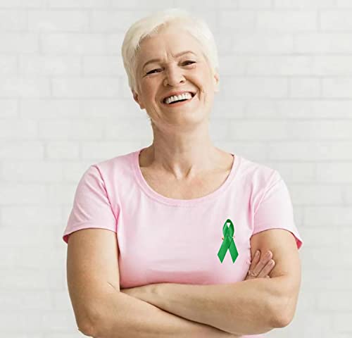 Image of 100PCS Green Awareness Ribbon Pins Green Ribbons Awareness Pins for Women Girls Campaigns, Support Groups and Fundraisers Charity Event Survivor Campaign Party Favors Supplies Supplies