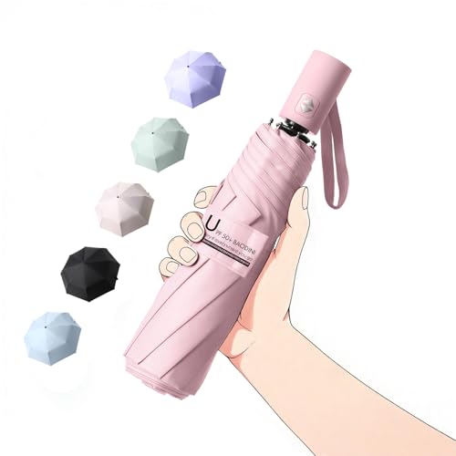 BAODINI Small UV Protection Travel Umbrella Compact for Rain and Sun UPF 50+ Windproof Portable 42 inch Umbrella for Women and Men