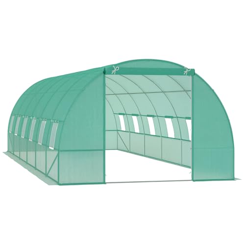Outsunny Invernadero de Exterior Invernadero de Túnel 8x3x2 m de Jardín con 12 Ventanas y Puerta Enrollable para Cultivo Plantas Tomates Verduras Acero y PE 140 g/m² Verde