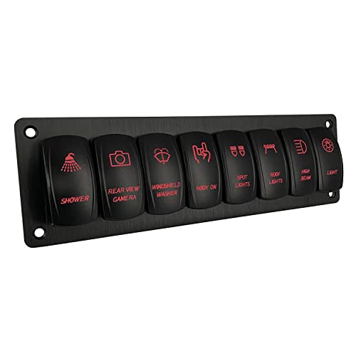 Image of 8 Way Custom UTV Rocker Switch Panel with Mount Bracket Red Backlit Pre-Wired Toggle Switch Panel for Automotive Marine Yacht SXS Side by Side Can Am IP66 Waterproof