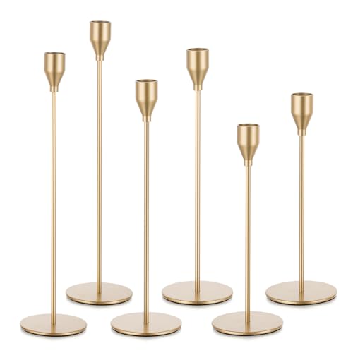 Candeldo Gold Taper Candle Holders: Set of 6 Tall...