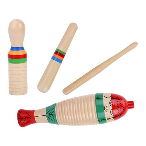 Vaguelly 2セット木製ギロ打楽器 子供用 初心者向け 魚の形 パーカッション楽器 スティック付き
