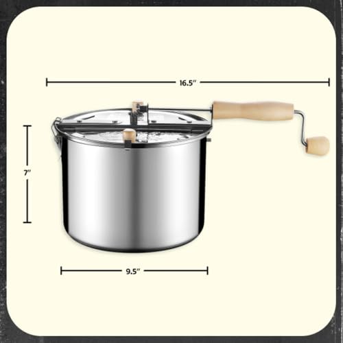 Great Northern Popcorn Original Stainless Steel Stove Top 6-1/2-Quart Popcorn Popper
