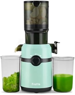 Fretta Cold Press Juicer Machines, Slow Masticating Juicer with 108mm &1.0L Hopper for Whole Fruits and Vegetables,200W Self Feeding High Yield Juice Extractor,PCTG BPA-Free,（ Blue)