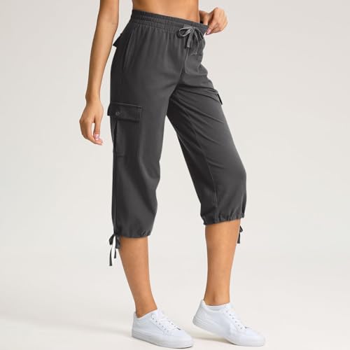 Women Cargo Capris Summer Plus Size Cotton Capris Casual Capri Pants with Pockets Drawstring Capri Sweatpants4