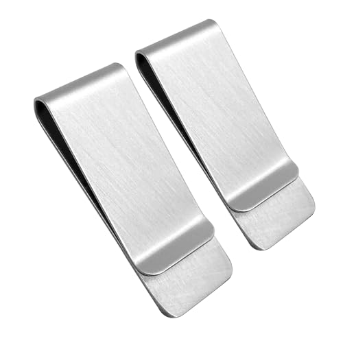 Cretty-Meet 2 PCS Stainless Steel Slim Money Clips Sturdy Cash Receipt Note Clip Credit Card Wallet Bill Holders for Men and Women - Silver