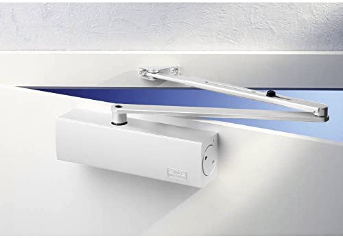 GEZE Weiß TS 2000 V BC Gestängetürschließer für einflügelige Türen bis 1250 mm Flügelbreite mit Gestänge und Montageplatte / Set 3 in 1, White